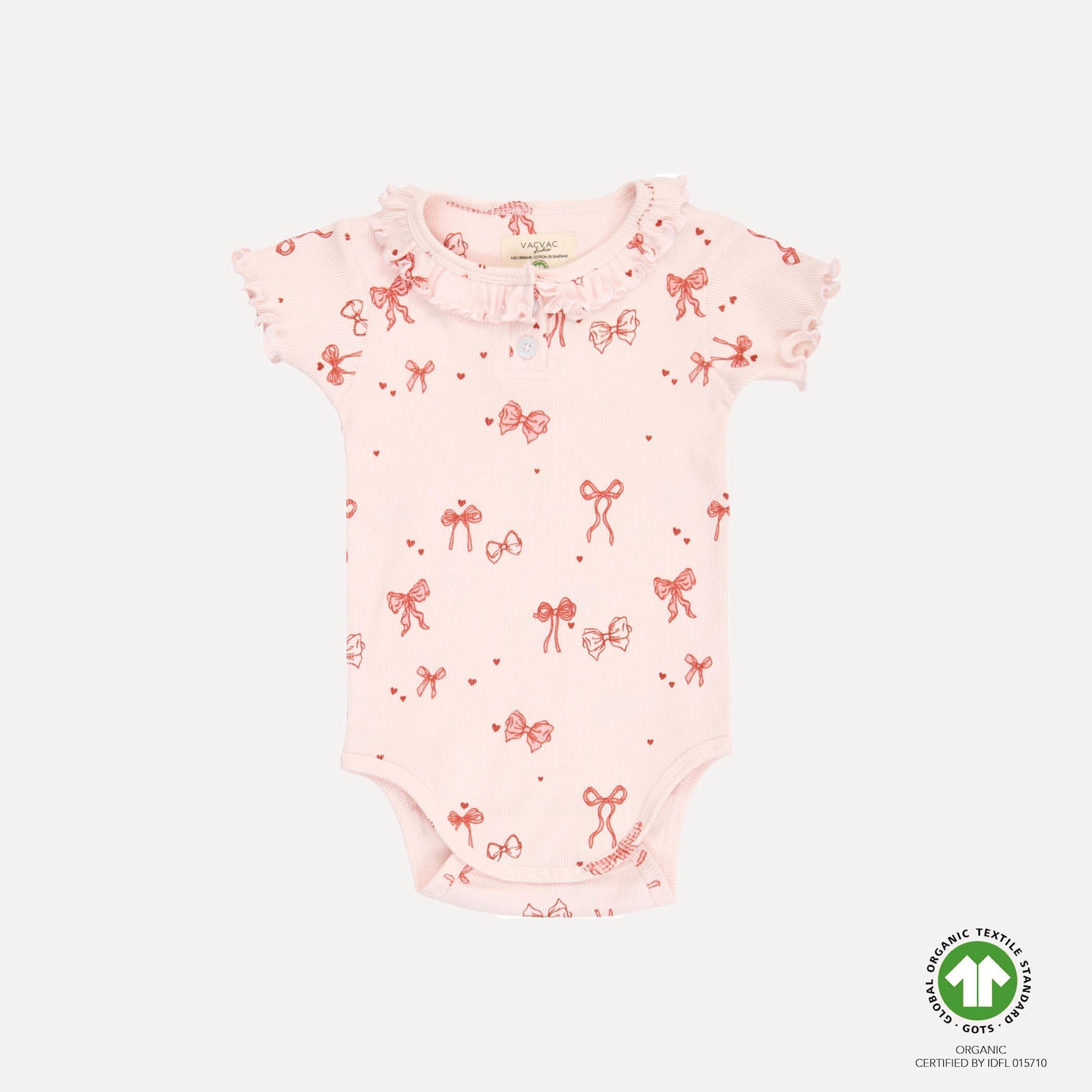 VACVAC Belle Rib Bodysuit SS – Pink | Organic Baby Bodysuit VACVAC