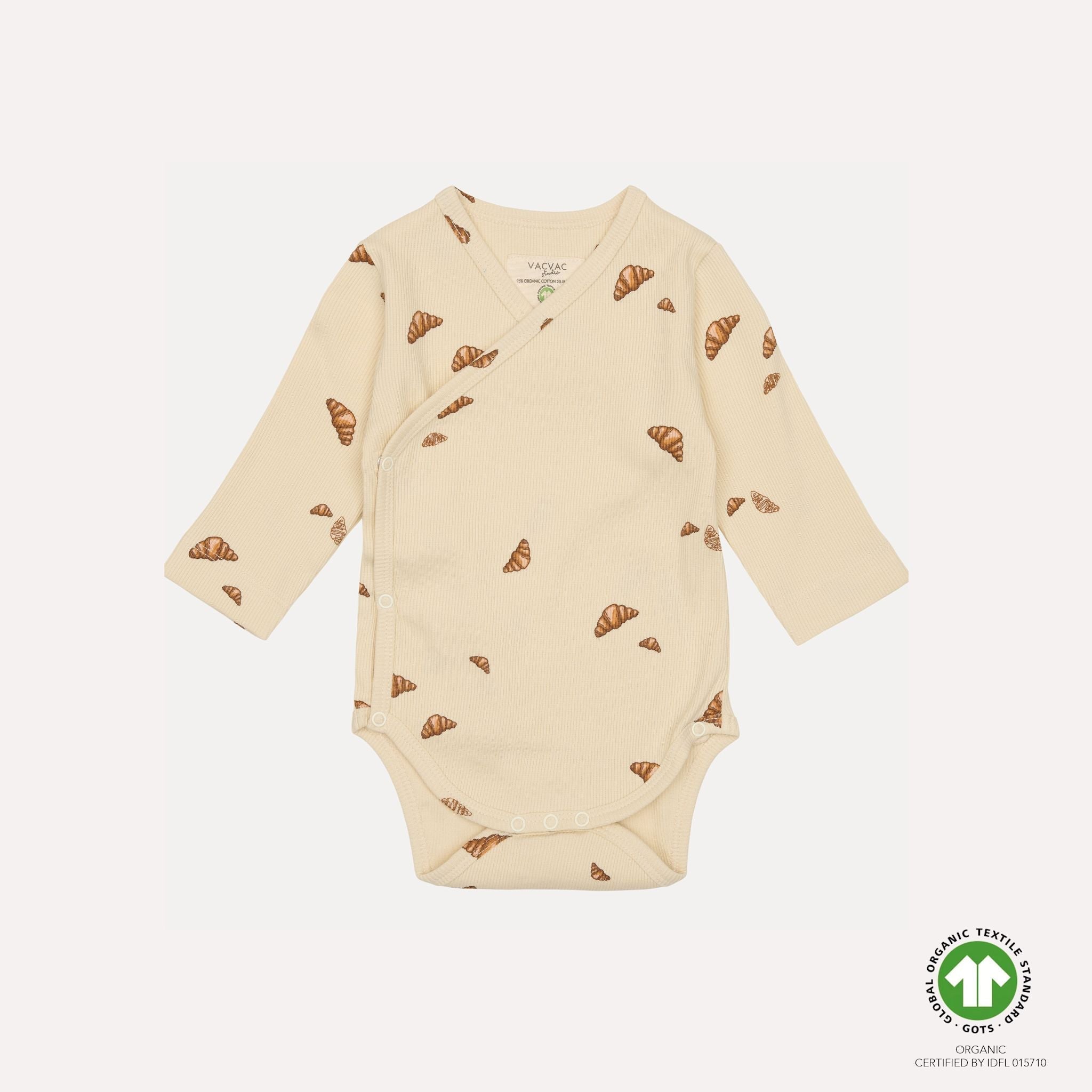 VACVAC Toulon NB Crossover Bodysuit LS – Croissant Mini | Organic Baby Bodysuit VACVAC
