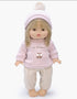 Doll | 13" Baby Girl Doll - Achille “Val Thorens” petal pink fleece sweatshirt and linen jersey leggings with hat set Minikane