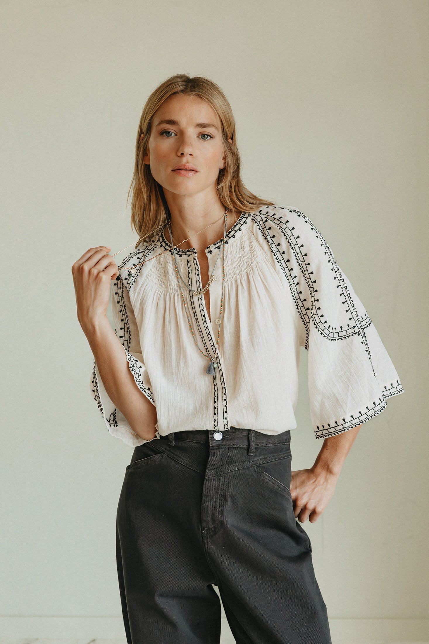 Indi &amp; Cold Bell-Sleeve Shirt-Ecru