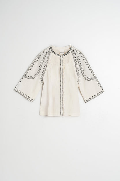 Indi &amp; Cold Bell-Sleeve Shirt-Ecru
