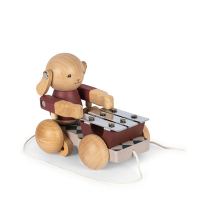 WOODEN PULL BUNNY MUSIC FSC - BELL BOY RED Konges Sløjd - enjoykidsus